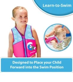 Kids' Printed Swim Vest With Safety Strap -Swimming Equipment Store 5665917501608 pinkblue 10a