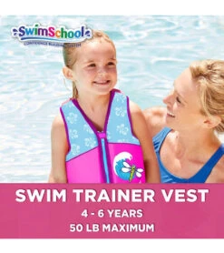 Kids' Printed Swim Vest With Safety Strap -Swimming Equipment Store 5665917501608 pinkblue 2a