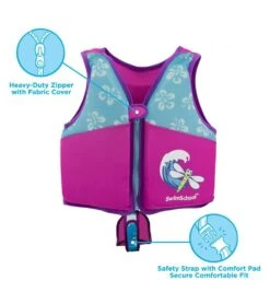 Kids' Printed Swim Vest With Safety Strap -Swimming Equipment Store 5665917501608 pinkblue 5a