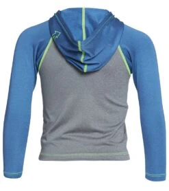 Xcel Premium Stretch Front Zip UV Protection Hoodie (Toddler, Little Kid) -Swimming Equipment Store 5666997633192 deepgreysilveracidblueindigo 2a