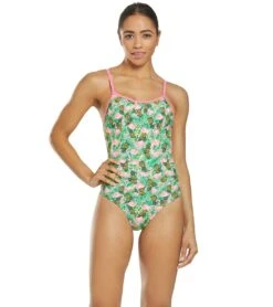 Flamingo Frenzy Thin Strap One Piece Swimsuit -Swimming Equipment Store 5667011887272 pinkgreenmulti 4a
