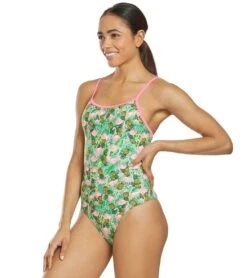 Flamingo Frenzy Thin Strap One Piece Swimsuit -Swimming Equipment Store 5667011887272 pinkgreenmulti 5a