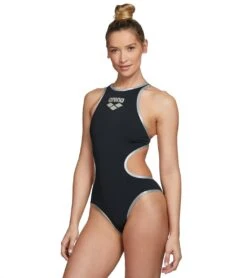 Arena Women's One Big Logo One Piece Swimsuit -Swimming Equipment Store 5667733176488 blacksilver 5a