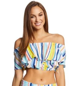 Amalfi Stripe Off The Shoulder Crop Top