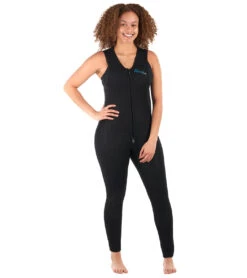 Level Six Women's Farmer Jane Front Zip Long Jane Neoprene Wetsuit -Swimming Equipment Store 5669079318696 black 4a