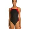 Poly Splice Thin Strap One Piece Swimsuit -Swimming Equipment Store 5671947075752 blackred 1a