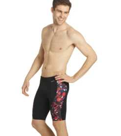 Paint Splatter Piped Splice Jammer Swimsuit