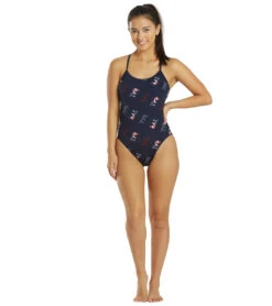 Women's Cascading TYR Print Cutoutfit One Piece Swimsuit -Swimming Equipment Store 6663769489576 redwhiteblue 4a