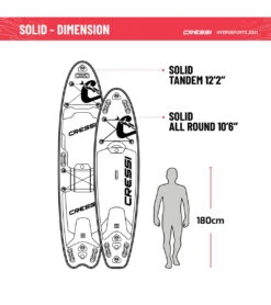 CRESSI Solid Tandem Dc 12'2'' Inflatable SUP -Swimming Equipment Store 6856351613096 grey 8a