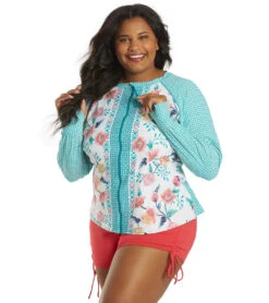 Women's Plus Size Floral Fantasy Scarlett Sun Guard Long Sleeve Top -Swimming Equipment Store 7064853381288 whtmlti 5a
