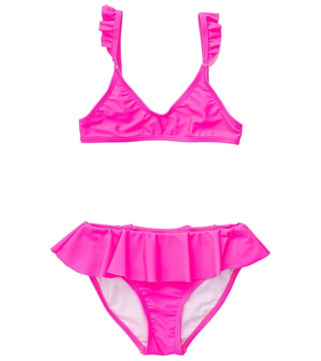 Girls' Neon Queen Pink Frilled Bikini Set (Little Kid, Big Kid) 3 Girls' Neon Queen Pink Frilled Bikini Set (Little Kid, Big Kid)