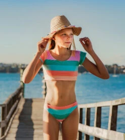 Girls' Sunset Stripe Crop SS Rash Top Set (Toddler, Little Kid, Big Kid) -Swimming Equipment Store 7217018339496 multi 3a