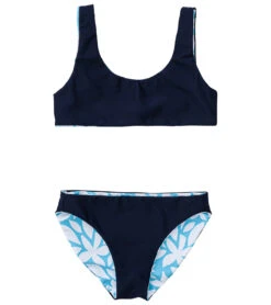 Girls' Aqua Bloom Sustainable Reversible Surf Bow Bikini Set (Big Kid) -Swimming Equipment Store 7217026662568 blue 3a