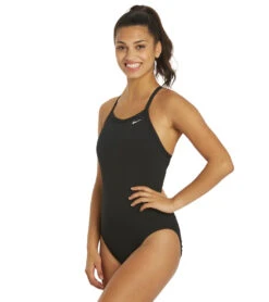 Nike Women's HydraStrong Solid Poly Racer Back One Piece Swimsuit -Swimming Equipment Store 7228379332776 black 5a