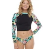 Women's Hot Tropics Kiko Crop Long Sleeve UV Rashguard -Swimming Equipment Store 7351094673576 black 1a