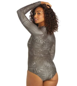 Sporti X Stef Corgel Manhattan Beach Palm Shadow Zip Front Long-Sleeve One Piece Swimsuit -Swimming Equipment Store 7360963903656 blacksand 7a
