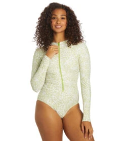 Sporti X Stef Corgel Manhattan Beach Cheetah Zip Front Long-Sleeve One Piece Swimsuit -Swimming Equipment Store 7360964001960 junglegreen 4a