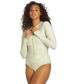 Sporti X Stef Corgel Manhattan Beach Cheetah Zip Front Long-Sleeve One Piece Swimsuit -Swimming Equipment Store 7360964001960 junglegreen 8a