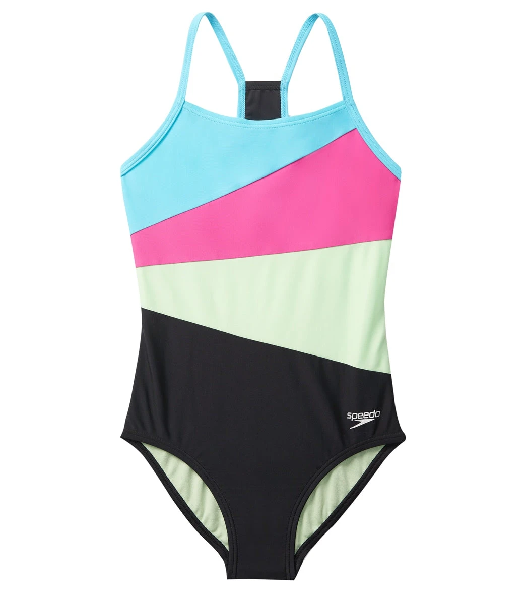 Speedo Girls' Solid Radiating Splice One Piece Swimsuit (Big Kid) 3 Speedo Girls' Solid Radiating Splice One Piece Swimsuit (Big Kid)