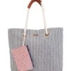 Striped Shoulder Tote W/ Matching Small Bag -Swimming Equipment Store 7400663318696 navyred 1a