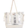 Silver Metallic Striped Shoulder Tote -Swimming Equipment Store 7400663580840 silvernatural 1a