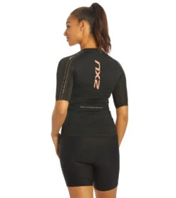 2XU Women's Aero Tri Sleeved Top -Swimming Equipment Store 7412061143208 blackhypercoral 3a