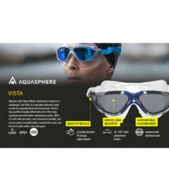 AQUASPHERE Vista Swim Mask Smoke 14 AQUASPHERE Vista Swim Mask Smoke -Swimming Equipment Store 7473588207784 smokelenswhitewithraspberrystrap 6a