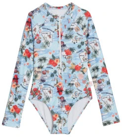 Seafolly Girls' Summer Vacay Long Sleeve One Piece Swimsuit (Big Kid)