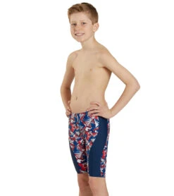 Tribal Graffiti Splice Jammer Swimsuit Youth (22 - 28) -Swimming Equipment Store 7595582226600 redwhiteblue 3a