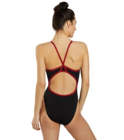 HydroLast Piped Thin Strap One Piece Swimsuit 10 HydroLast Piped Thin Strap One Piece Swimsuit -Swimming Equipment Store 7595852628136 blackmaroon 3a