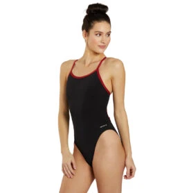 HydroLast Piped Thin Strap One Piece Swimsuit 11 HydroLast Piped Thin Strap One Piece Swimsuit -Swimming Equipment Store 7595852628136 blackmaroon 4a