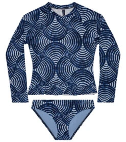 Splendid Girls' Indigo Long Sleeve Ruffle Two Piece Rashguard Set (Big Kid)