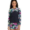 Tommy Bahama Women's Coastal Gardens Engineered Full Zip Long Sleeve Rash Guard -Swimming Equipment Store 7638968074408 black 1a