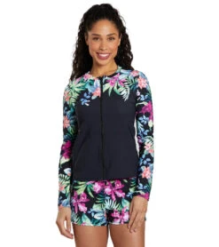 Tommy Bahama Women's Coastal Gardens Engineered Full Zip Long Sleeve Rash Guard