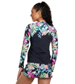 Tommy Bahama Women's Coastal Gardens Engineered Full Zip Long Sleeve Rash Guard -Swimming Equipment Store 7638968074408 black 3a