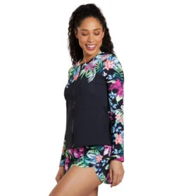 Tommy Bahama Women's Coastal Gardens Engineered Full Zip Long Sleeve Rash Guard -Swimming Equipment Store 7638968074408 black 4a