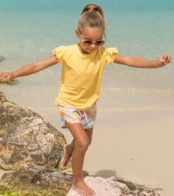Girls' Marigold Flutter Sleeve Rashguard (Toddler, Little Kid, Big Kid) -Swimming Equipment Store 7652777066664 yellow 4a