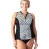 Women's Plus Size Geomatic Zip Sleeveless Swim Shirt -Swimming Equipment Store 7710371414184 multi 1a
