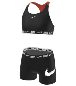 Nike Girls' Logo Tape Two Piece Bikini Set (Big Kid) -Swimming Equipment Store 7758026997928 black 2a