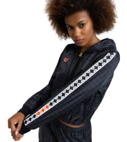 Arena Woman's 50th Anniversary Cropped Hooded Jacket -Swimming Equipment Store 7769066963112 blackmultiblackwhite 3a